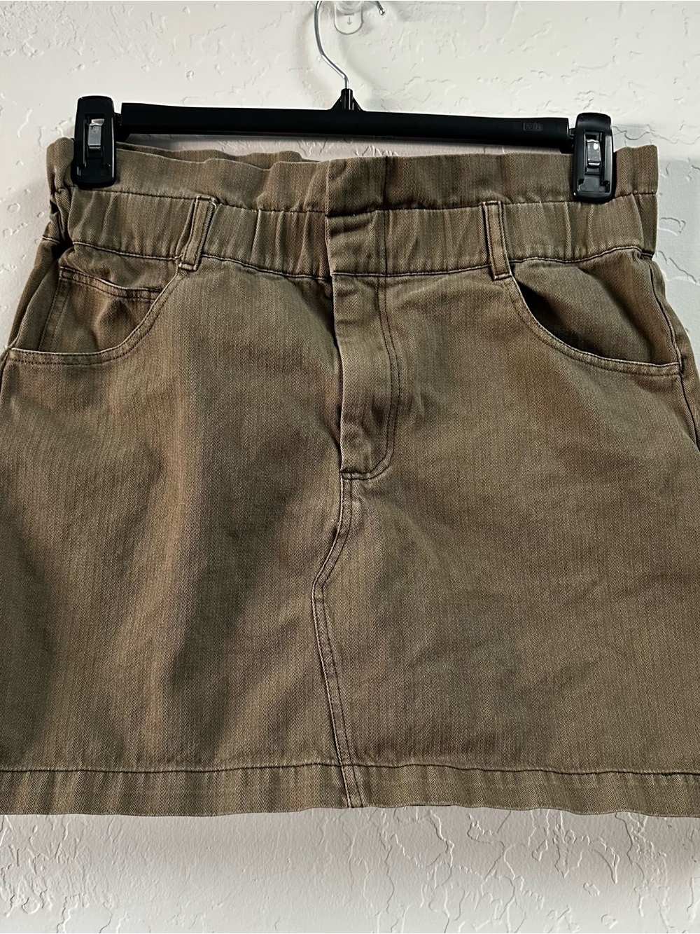 Others Follow Olive Green Denim Paperbag Waist Mini Skirt Size M